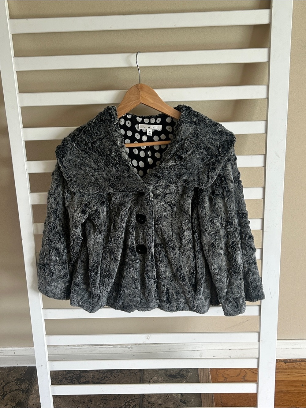 CAbi #626 Chinchilly Soft Faux Fur Button Down Wide Collar Jacket Small